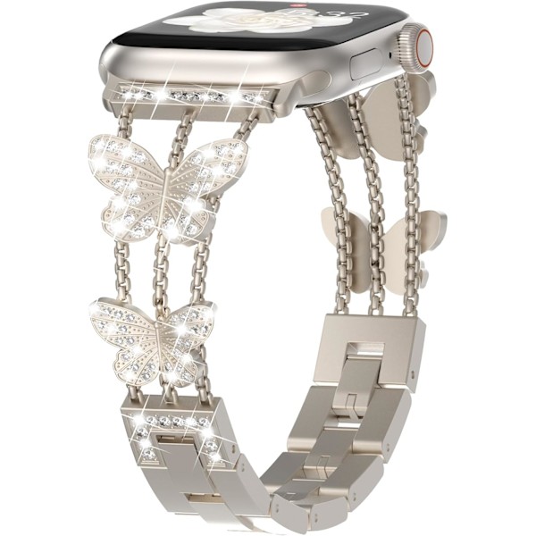 Armbånd kompatibelt med Apple Watch Dame Glitrende Sommerfugl Mote Metall Bling Rustfritt Stål Lenkearmbånd Erstatningsarmbånd Starlight Starlight 38/40/41mm