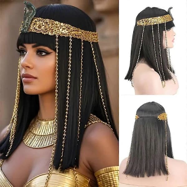 Cleopatra Cosplay Peruk, 30 cm Rak Peruk med Bangs