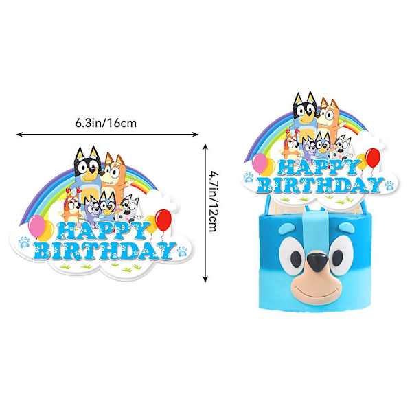Paris_Bluey Söta tecknade hundar tema barn pojkar flickor födelsedagsfest dekorationer ballong banner tårtdekorationer set festtillbehör kit