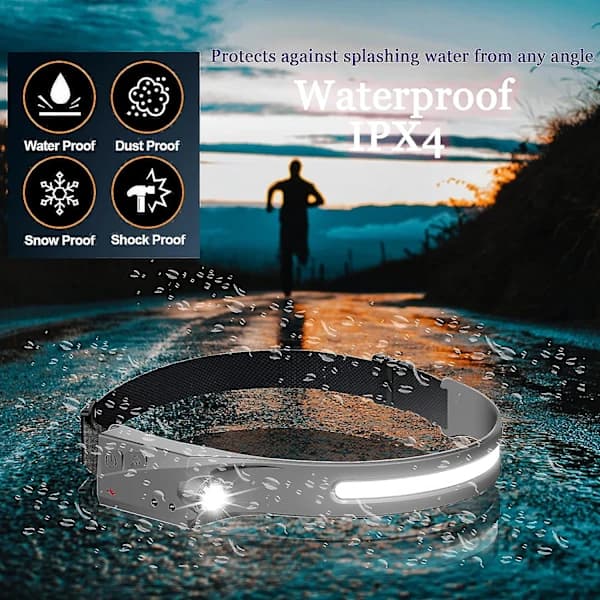 Hodelykter Vanntett Sensor Hodelykt Kraftig Hodelykt 5 Moduser USB Oppladbar LED Hodelykt, Camping, Lesing, Vandring, Sykling, ...