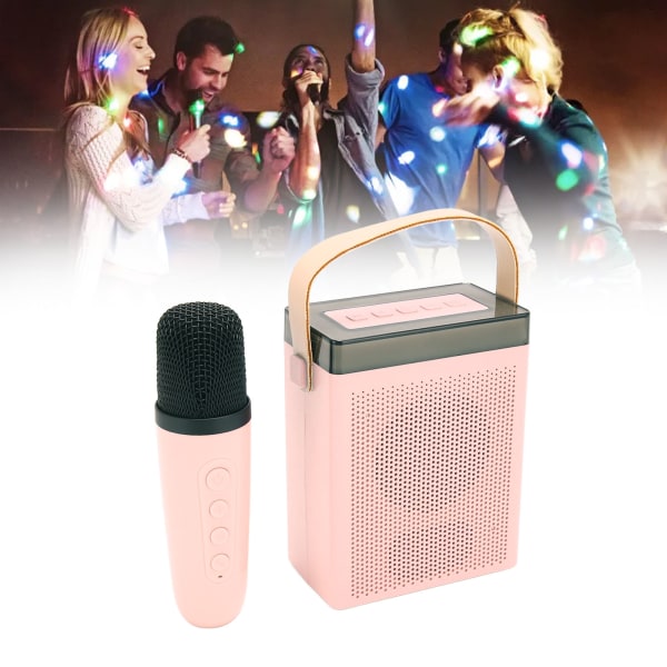 Karaokemaskin multifunksjons RGB-belysning bærbar Bluetooth-høyttaler med 2 trådløse mikrofoner for voksne og barn Rosa
