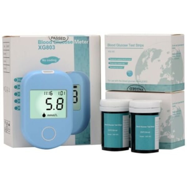 Blodsukker Test Kit, Diabetes Blodsukker Monitor Glucometer Tester med 50 Teststrimler(A).pa