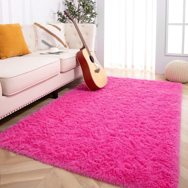 Mjuka fluffiga mattor til barnrum og soveværelse Plysch Shaggy Hot Pink 1,3 x 2 fod