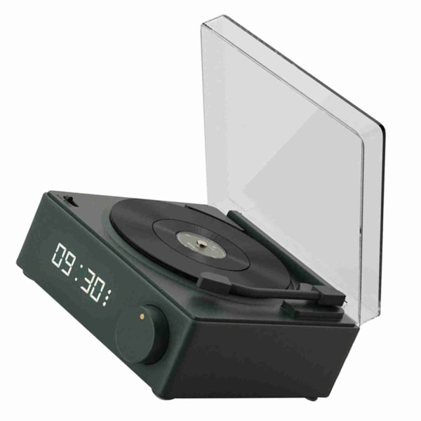 Pyörivä vinyylilevy herätyskellokaiutin Retro 360 asteen stereo-langaton kello Bluetooth kaiutin kotimakuuhuoneeseen toimistoon Vihreä