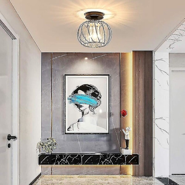 Paris_Modern kristallikattovalaisin E27 LED-kattovalaisin Mini-kristallikruunu keittiöön ruokasaliin makuuhuoneeseen eteiseen (musta) (hy)