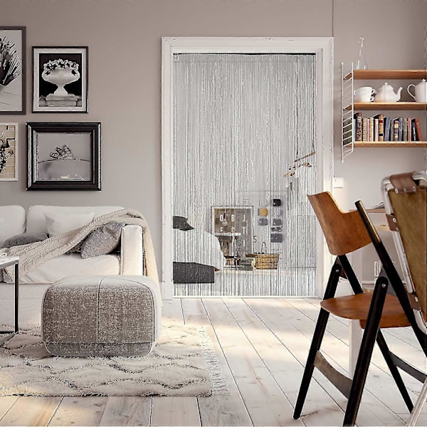 Trådgardiner, frynser, fransk dør, gardinlængde 200 cm, 100x200 cm, sort, polyester
