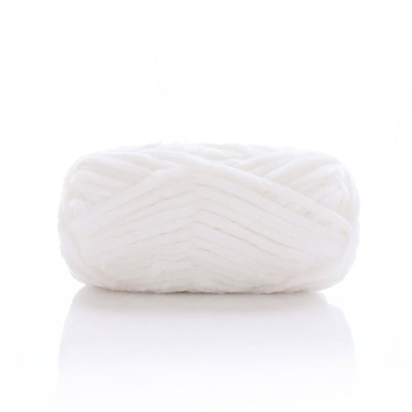 Chenille Sammetgarn Chunky Stickad Kardad Tråd VIT