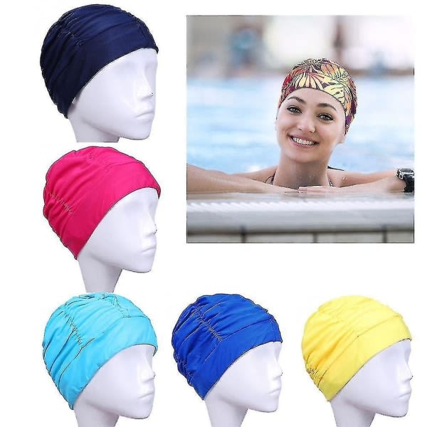 Hot Pool Badmössor Öron Plisserad Elastisk Nylon Turban Cap