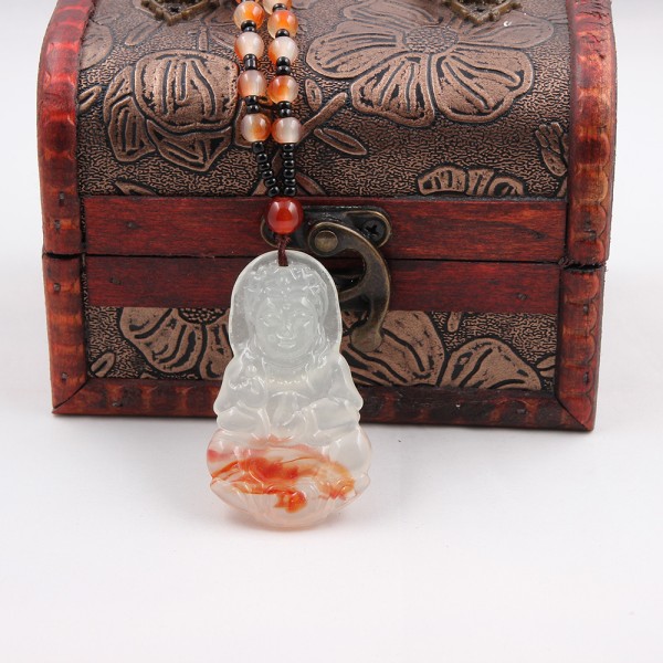 Delikat buddhistisk Kwan-yin anheng halskjede imitert jade krystall kvinner smykker dekor