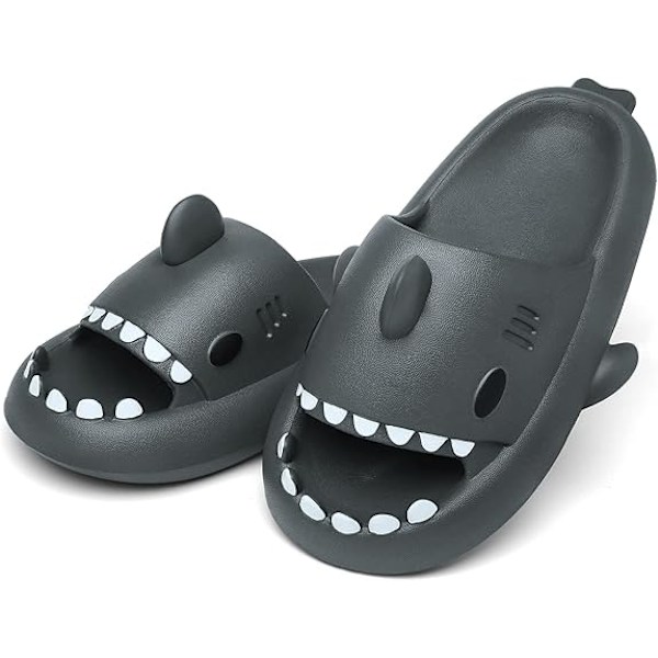 Herre- og damesandaler i hajform - sommer-sandaler med åben tå, skridsikre badesandaler til strand og pool med tyk sål Grå Gray 36/37