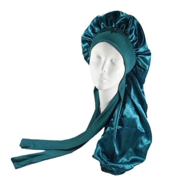 Lang satin flettet hue til kvinder silkehue til sovende sovehat sort black