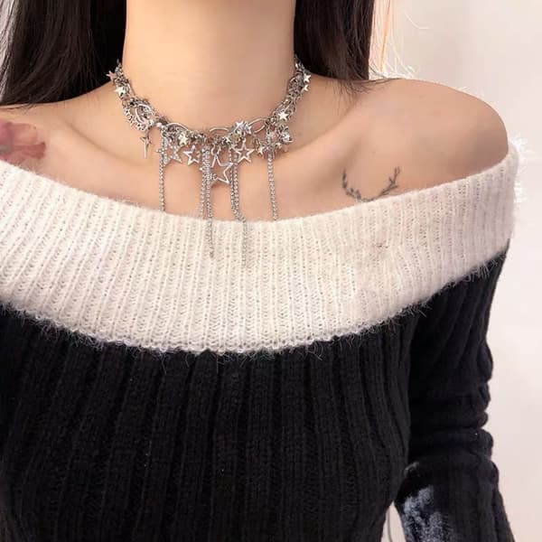 Stjerne Udhulet Halskæde Mode Indlægninger Rhinestone Halskæde