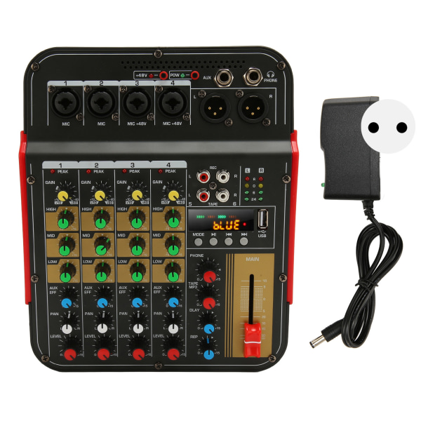 Professionel lydmixer Bluetooth USB MP3-afspilning Indbygget DPS Sound Controller 4-kanals mixer med digitalt display 100?240V EU-stik