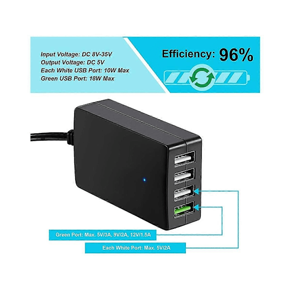 Bærbar DC Strømkompatibilitet med strømforsyning med batteriklemme, 12V/24V til 5V 4-Port USB Oplader Multi-Port Adapter Andre Smartphones-Xin（PA）