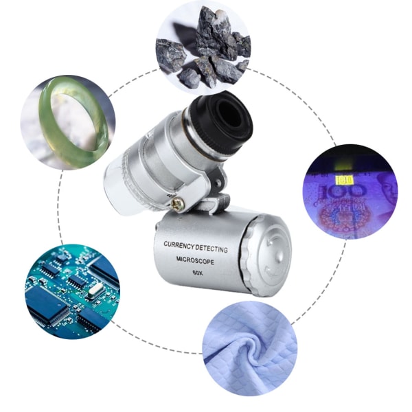 Minimikroskop Lommeforstørrelse Lup Forstørrelsesglassmykker med LED-lys (60x)