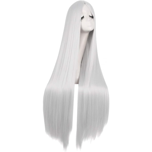 40\"/100cm Naturlig Mjuk Rak Lång Cosplay Peruk (Silvergrå)