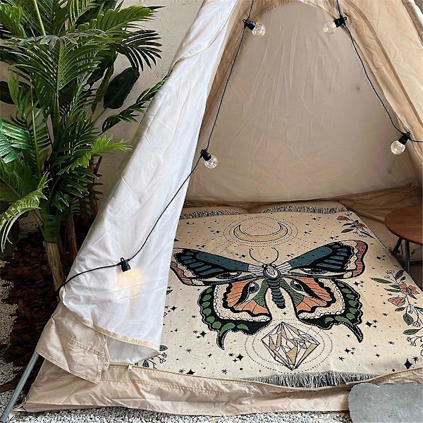 Butterfly Mønster Plaider til Sofa Seng Sæde Boho Jacquard Kvaster Gobelin Boligindretning Udendørs.pa