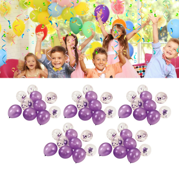 50 STK Lateksballong rivebestandig vakre festdekorasjonsballonger til bryllupsbursdag Jul Halloween Lilla, lilla paljetter