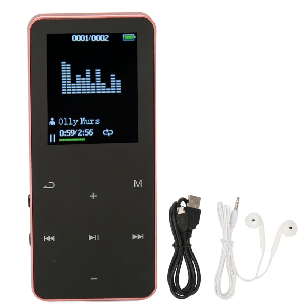 MP3-spelare 8G Bluetooth 4,2 1,8 tums skärm Brusreducering Förlustfri bärbar MP4-spelare med översättningsordbok Rosa