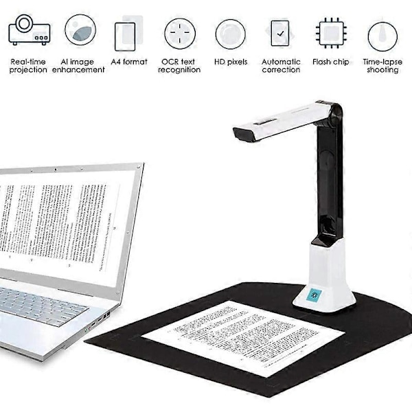 Bærbar High-Definition Scanner, Dokumentkamera med Real-Time Projektion Videooptagelse Funktio.pa