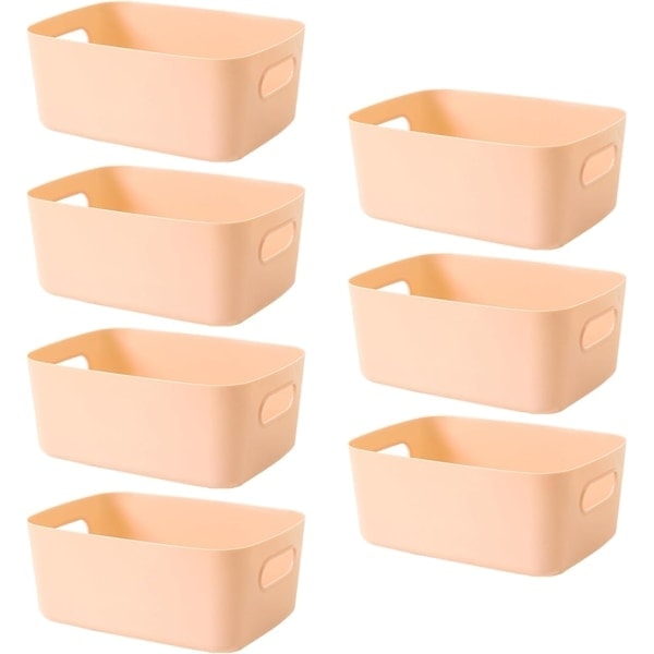 Sæt med 7 plastopbevaringskasser, køkkenopbevaringskurve, plastkurve til opbevaring, skuffeorganisator, 25x18x10cm (abrikosrosa)