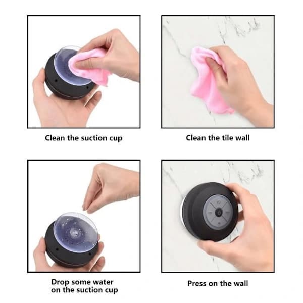 Black Waterproof Bluetooth Speaker - Suction Cup - Portable Speaker - Built-in Battery - Black