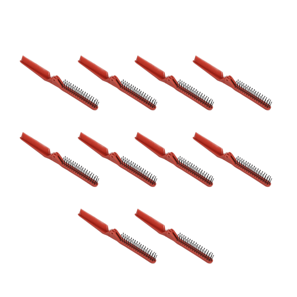 10 stk sammenleggbar kam røde fine tenner Slitesterk ABS-lommestørrelse Høy temperaturbestandig reisekam for menn skjeggbart