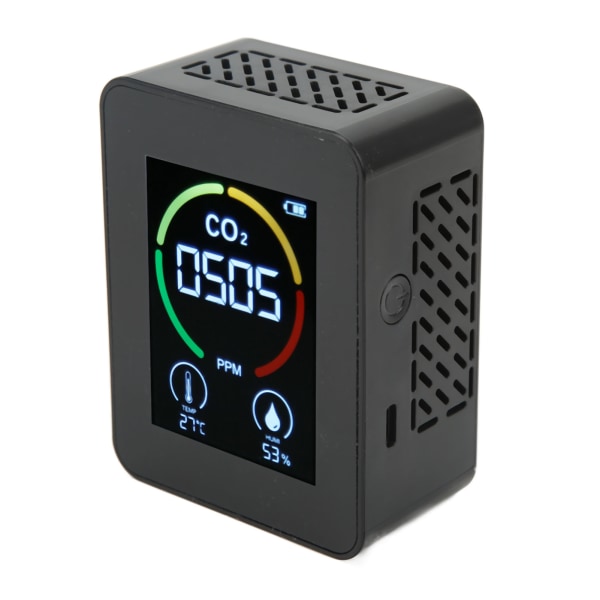 CO2-detektor Karbondioksidmonitor Infrarød luftkvalitetsmonitor Sensordetektor med temperatur-fuktighetsdeteksjon Svart