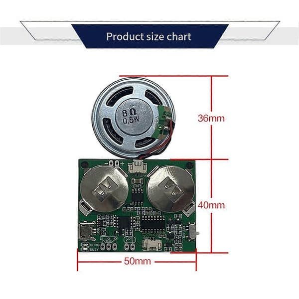 Opptakbart Lydmodul Knappkontroll Lydbrikke 8M MP3 WAV Musikk Stemmeavspiller Programmerbart Kort.pa