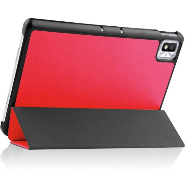 För TCL Tab 10s 10,1 tum, trippelvikt smalt lättviktigt hårt skalskydd Smart Cover för TCL Tab 10s case med stativ - röd