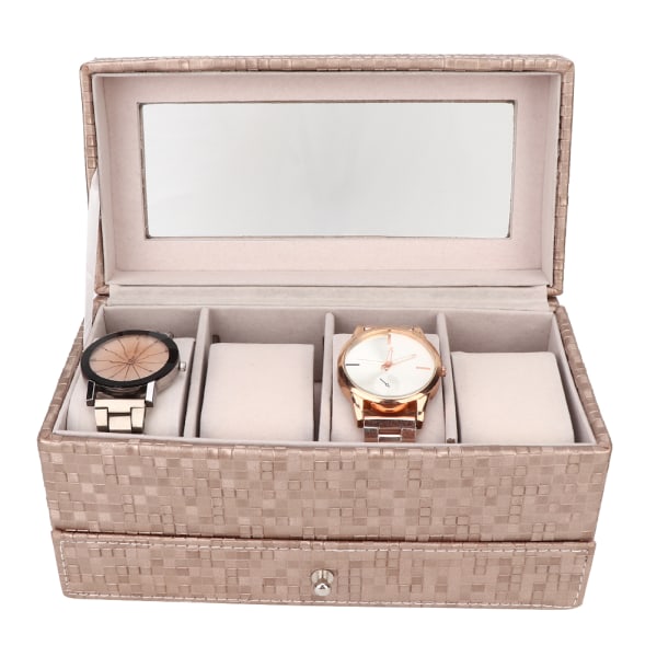 Rektangelform 4 Grid Doule Layer Watch Storage Box Presentbox Watch AccessoryChampagne