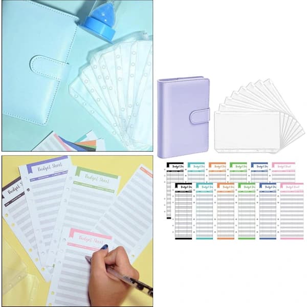Faux Läder Notebook Binder, 8 Transparenta Binderfickor