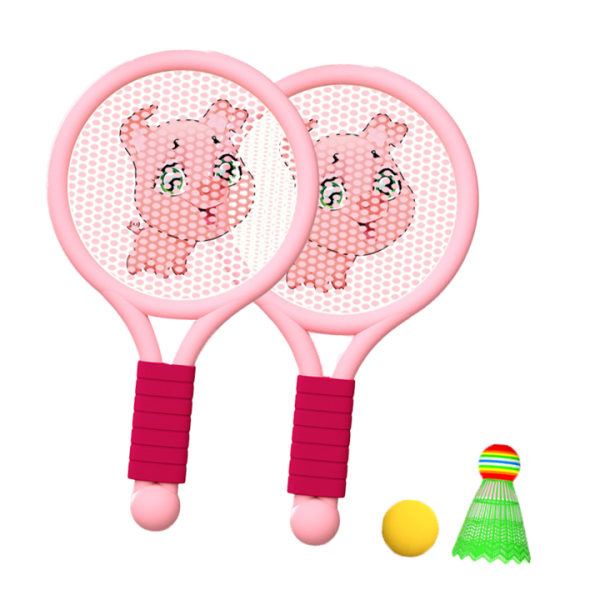 Badmintonracket for barn Lett badmintonracketlekesett for 3-7 år Gutter Jenter Innendørs Utendørs Rosa grisunge