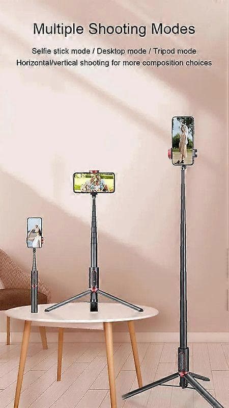 Selfie Stick, Integreret Tripod, 150cm Teleskopstang, Sort