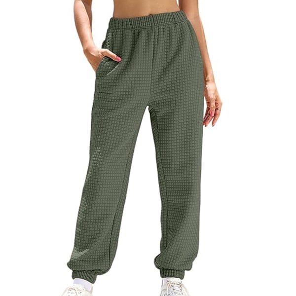 Dame Casual Lange Joggingbukser Elastisk Talje Ensfarvet Løs Pasform Lange Joggingbukser til Sport OD Grøn XXL