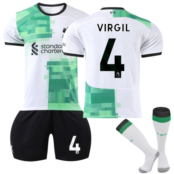 2023-2024 Liverpool Udebane fodboldtrøjesæt til børn, nr. 4 VIRGIL 20 20