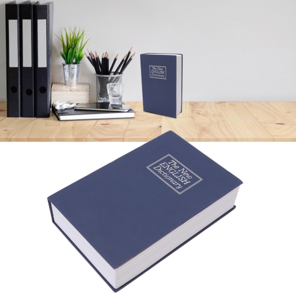 Ordbok Myntsparegris rustfritt stål Realistisk låsbar boksafe med nøkkel for myntoppbevaring Blå