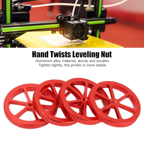 4 st Handvridna Nivelleringsmuttrar Professionell Design Starka Slitstarka 3D-skrivartillbehör för CR10 Röd M4