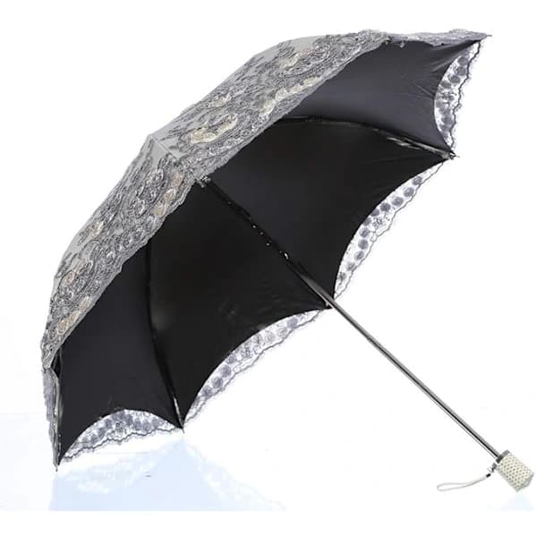 Sammenleggbar UV-beskyttelse brodert bryllupsparaply for sol, regn og snø, sølvgrå, 100 cm