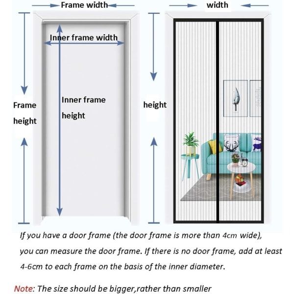 Paris Magnetisk fluenetdør, 90x270cm magisk net anti-myg med glasfiber for at holde fluer ude, sort