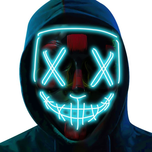 Halloween-maske LED-glødende maske (isblå)