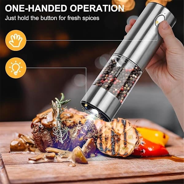 Electric Salt and Pepper Grinder Rechargeable Automatic Pepper Mill with Adjustable Coarseness and LED Light