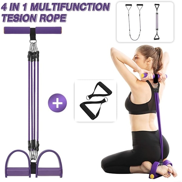 Abdominal Træner Opgradering 3 Rør Pedal Modstandsbånd Elastisk Sit-up Trækreb Lilla