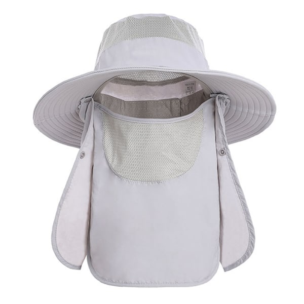 Solhatt UV- cap Bred brättad nylon Andas Snabbtorkande UPF 50+ Fiskehatt med avtagbar cover Ljusgrå