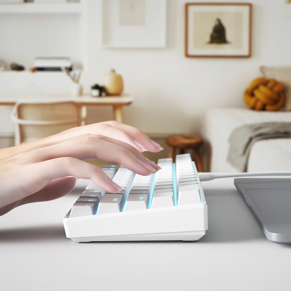 61 Taster Mekanisk Tastatur Bærbart Kompakt 60 % Gaming Keyboard med LED-baggrundsbelyst til Windows PC Laptop Hvid Overflade Rød Switch