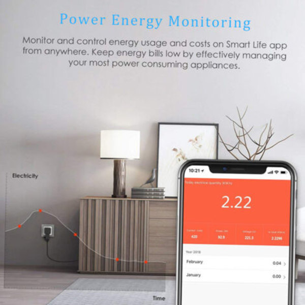 Smart stikdåse 16A WIFI (europæisk standard) Smart Plug Wifi stikdåse Tuya Smart Life APP--.pa