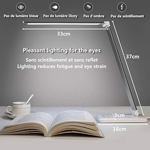 LED-skrivebordslampe med berøringsdimmer og USB, svart