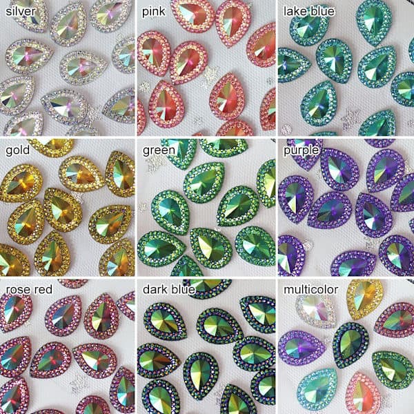 50 stk. 13*18mm Glitter Vanndråpe Rhinestone Flatback Applikasjon multicolor