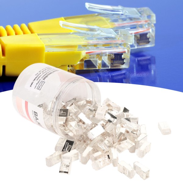 100 stk RJ45 CAT6e Pass Through-konnektorer Ren kobber-afskærmet Plug and Play 8P8C Ethernet-kabel Crimp-ender forsølvet