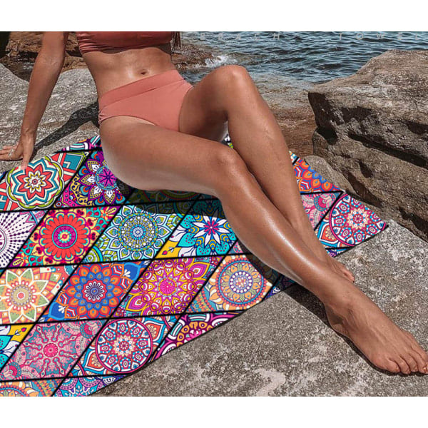 Mikrofiber Sandfri Strandhåndklæde - Hurtigtørrende Superabsorberende Store Store Tynde Håndklæder Filt til Rejser Pool Svømning Camping Yoga Piger Kvinder